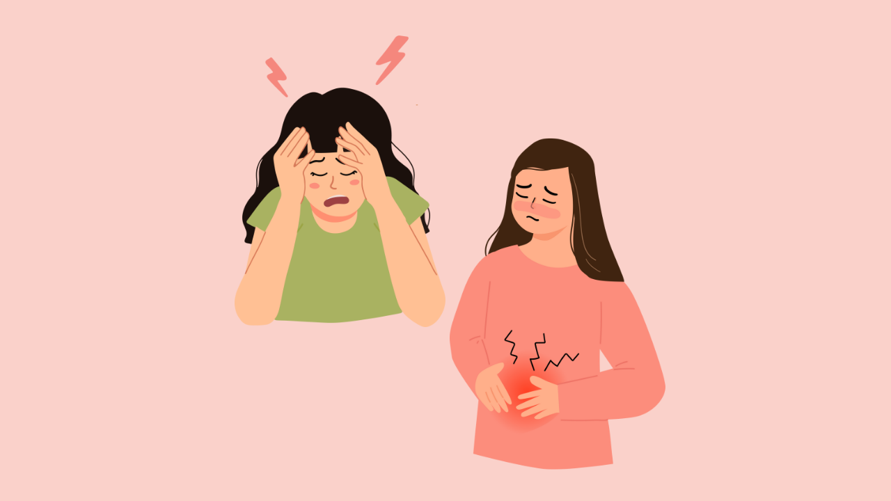頭痛による強い痛みや吐き気に悩まされる患者の様子